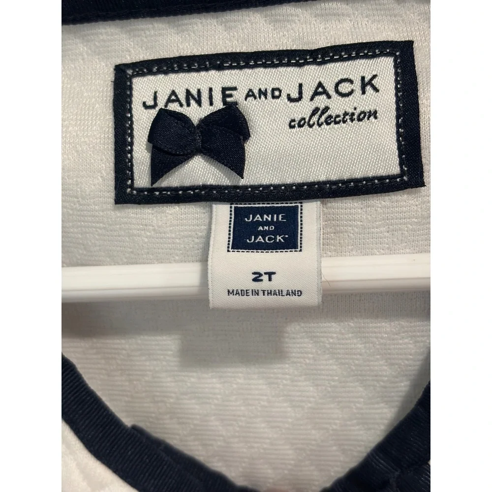 Janie and Jack Girls 2T Quilted Cropped‎ Jacket Cream Navy Blue Double Breasted